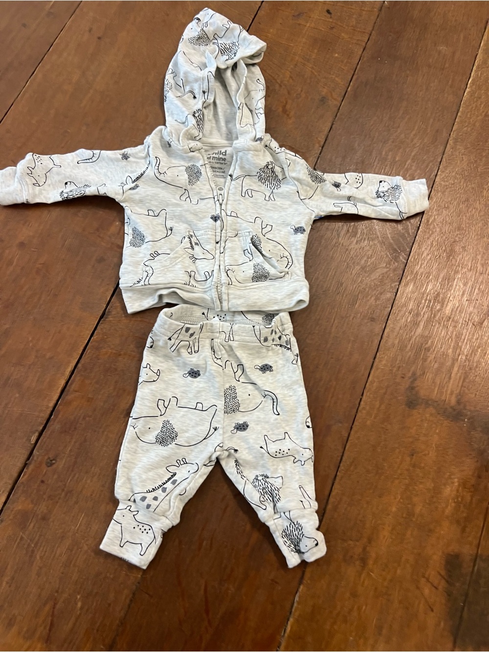 child of mine Light Heather Gray Animal Sketch Zip Hoodie Set